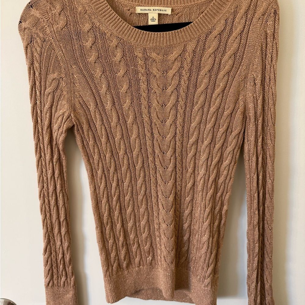Banana Republic Women's Gold Cable Knit Sweater with Gold Reflective Thread